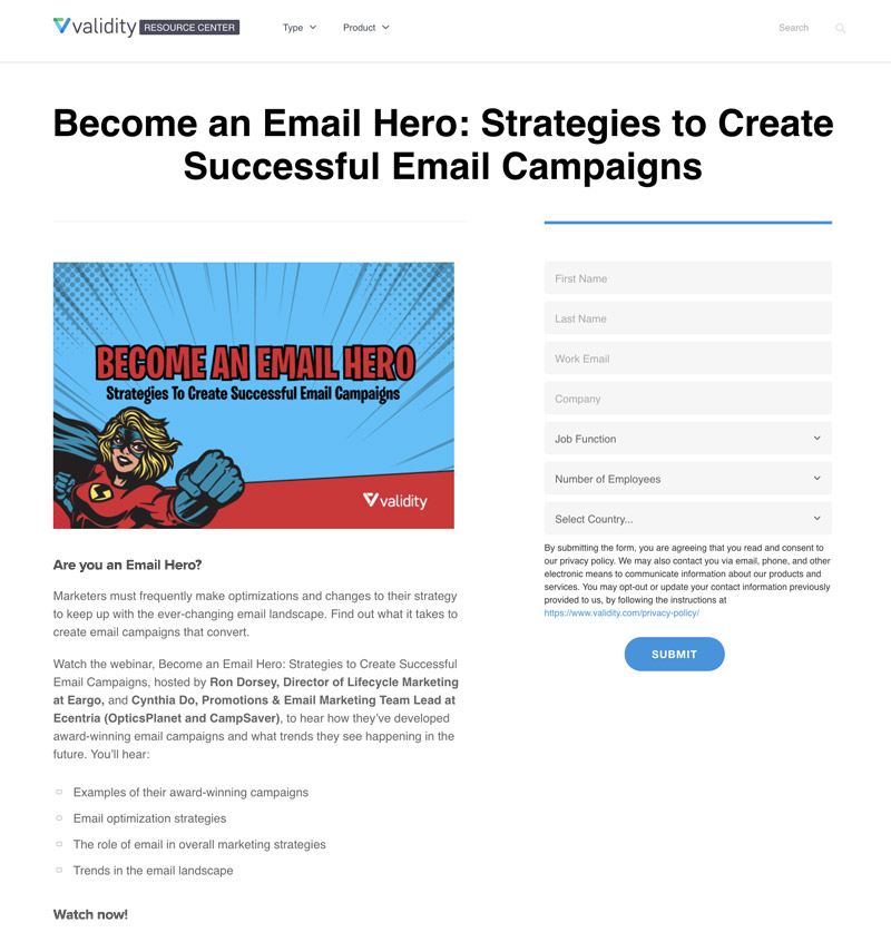 Become an Email Hero, webinar registration page